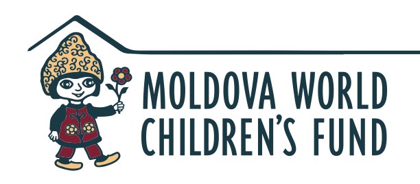 Logo of Moldova World Children's Fund featuring a character holding a flower.